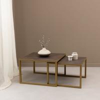 Salontafelset 'Lisa' 65 en 50cm, kleur goud / lederlook bruin