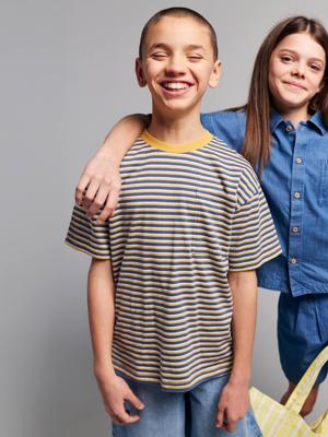 T-shirt met korte mouwen voor jongens blauw, gestreept T-shirt met korte mouwen voor jongens blauw, gestreept