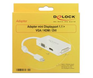 Delock 62630 DisplayPort / VGA / HDMI / DVI Adapter [1x Mini-DisplayPort stekker - 1x VGA-bus, HDMI-bus, DVI-bus 24+1-polig] Wit Met Ferrietkern 16.00 cm