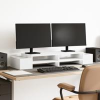 Monitorstandaard met opbergruimte 100x27x15 cm bewerkt hout wit Monitorstandaard met opbergruimte 100x27x15 cm bewerkt hout wit