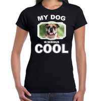 Britse bulldog honden t-shirt my dog is serious cool zwart voor dames