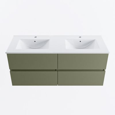 MONDIAZ VICA 120cm badmeubel onderkast Army 4 lades. Wastafel DENIA dubbel 2 kraangaten, kleur Glanzend Wit.