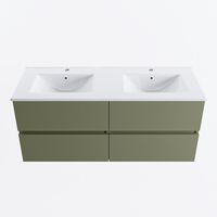 MONDIAZ VICA 120cm badmeubel onderkast Army 4 lades. Wastafel DENIA dubbel 2 kraangaten, kleur Glanzend Wit.