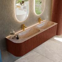 Badmeubel Mondiaz Kurve-Dlux | 165 cm | Meubelkleur Ruby | Wastafelkleur Saba | Solid surface | Dubbel / Rechts spoelbak | 2 kraangaten