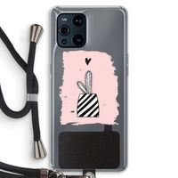 Zwart-wit cactus: Oppo Find X3 Pro Transparant Hoesje met koord