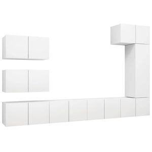 The Living Store Spaanplaat Televisiemeubelset - Hangend - Diverse vakken - Wit - 7x 60x30x30cm + 1x 30.5x30x90cm