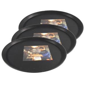 Set van 3x stuks dienblad - anti-slip - zwart - kunststof - d35 x h2 cm - vaatwasbestendig