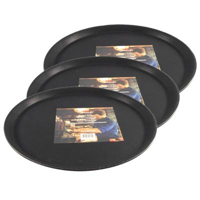 Set van 3x stuks dienblad - anti-slip - zwart - kunststof - d35 x h2 cm - vaatwasbestendig