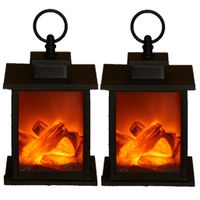 2x stuks LED sfeerhaarden/open haard lantaarns zwart met led verlichting L12 x B12 x H18,5 cm