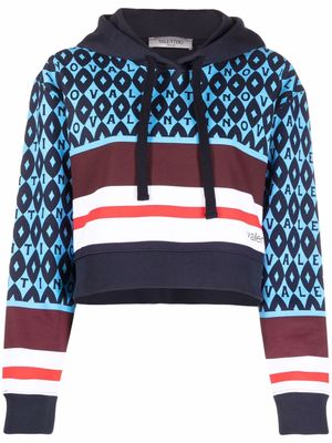 Valentino Garavani hoodie rayé à logo imprimé - Bleu