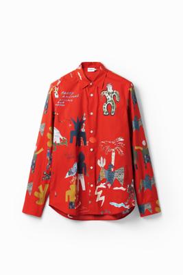 Popeline overhemd met illustraties. - RED - XL