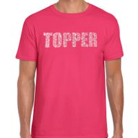 Glitter t-shirt roze Topper rhinestones steentjes voor heren - Glitter shirt/ outfit 2XL  -