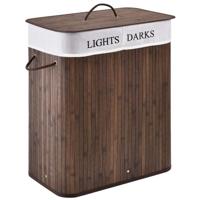 Homestyle Pro rechthoekige bamboe wasmand + tekst 52x32x63 cm bruin/wit