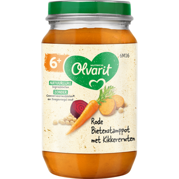 Olvarit 6+ Maanden Rode Bietenstamppot met Kikkererwten 200 g bij Jumbo
