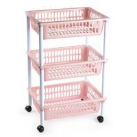 Opberg organiser trolleys/roltafels met 3 manden 62 cm in het oud roze - thumbnail