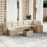 8-delige Loungeset met kussens poly rattan beige
