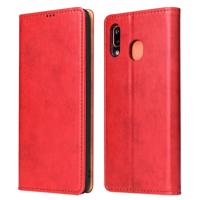 Dermis textuur PU + TPU horizontale Flip lederen draagtas met houder & kaartsleuven & portemonnee voor Galaxy A20 & A30 (rood)