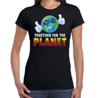 Funny emoticon t-shirt Together for the planet zwart voor dames