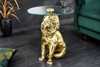 Ronde bijzettafel WILDLIFE LION 60cm Goud Antiek Metaal Glas Leeuw Sculptuur - 44827