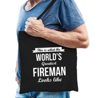 Worlds greatest fireman tas zwart volwassenen - werelds beste brandweerman cadeau tas - Feest Boodschappentassen - thumbnail