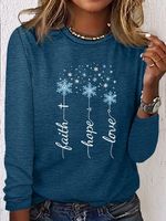 Women's Faith Hope Love Snowflakes Casual Crew Neck Shirt