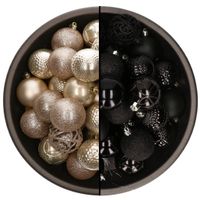 74x stuks kunststof kerstballen mix van champagne en zwart 6 cm - thumbnail