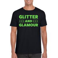 Bellatio Decorations Verkleed T-shirt heren - glitter and glamour - zwart - groen glitter - carnaval 2XL  -