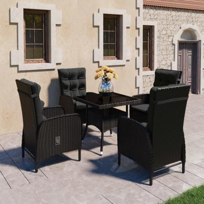 5-delige Tuinset poly rattan en glas zwart