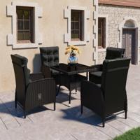 5-delige Tuinset poly rattan en glas zwart