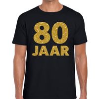 80 jaar goud glitter verjaardag/jubileum kado shirt zwart heren - thumbnail