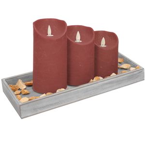 Houten dienblad met 3 LED kaarsen in de kleur roze 14 x 40 cm