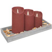 Houten dienblad met 3 LED kaarsen in de kleur roze 14 x 40 cm - thumbnail