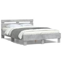 Bedframe met hoofdeinde en LED betongrijs 135x190 cm