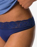 HEMA Damesstring naadloos micro met kant donkerblauw (donkerblauw)