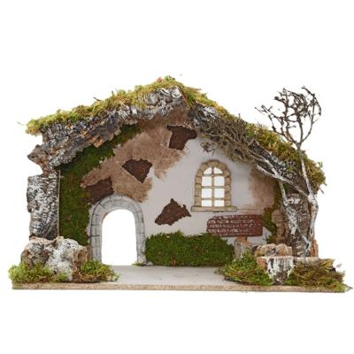 Euromarchi lege kerststal - zonder figuren - L50 x B21 x H32 cm - hout/mos
