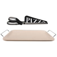 Pizzasteen rechthoekig 30 x 38 cm met handvaten en zwarte pizzaschaar - Pizzaplaten - thumbnail