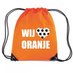 Wij houden van oranje voetbal rugzakje / sporttas met rijgkoord oranje