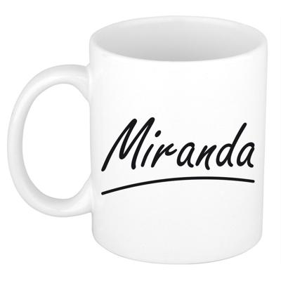 Miranda Naam koffiemok - beker - met sierlijke letters - wit - 300 ml - Cadeau - Dames