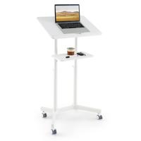 Mobiel Spreekgestoelte Staande Tafel Hoogteverstelbare Laptopwagen met Kantelbare Tafelblad Wit