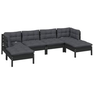 vidaXL 6-delige Loungeset met kussens grenenhout zwart