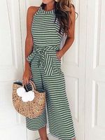 Striped Waist Belted Wide Leg Jumpsuit - thumbnail