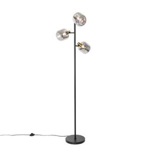 QAZQA Vloerlamp zwart met goud met smoke glas 3-lichts - Zuzanna