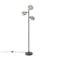 QAZQA Vloerlamp zwart met goud met smoke glas 3-lichts - Zuzanna