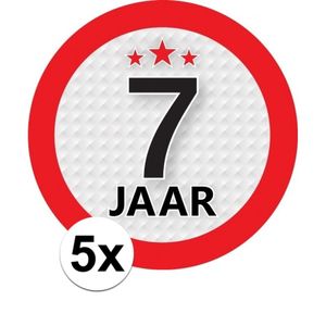 5x 7 Jaar leeftijd stickers rond 9 cm verjaardag versiering   -