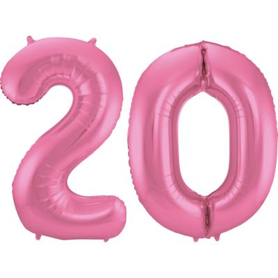 Folat Verjaardag Leeftijd folieballon - 20 jaar - roze - 86 cm - cijferballon groot