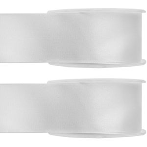 2x Hobby/decoratie witte satijnen sierlinten 2,5 cm/25 mm x 25 meter