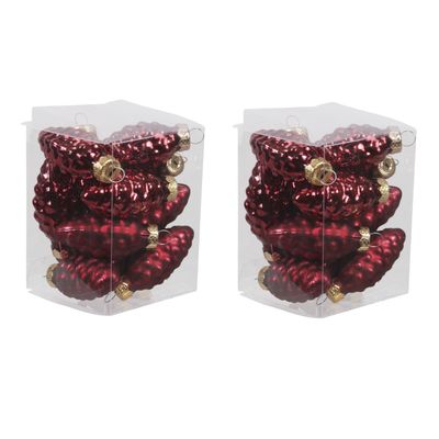 24x stuks glazen dennenappels kersthangers donkerrood 6 cm mat/glans