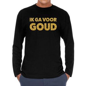 Ik ga voor goud glitter long sleeve t-shirt zwart voor heren