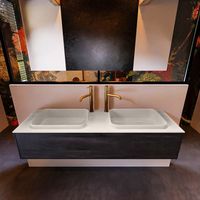 Badkamermeubelset Mondiaz Erin 150 cm met 1 Lade met RIDGE Wastafel Dubbel Linen met 2 kraangaten Greeploos Mat Antracite