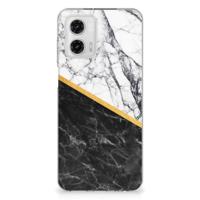 Motorola Moto G73 | TPU | Siliconen hoesje | Marmer Wit Zwart - Origineel Cadeau Man